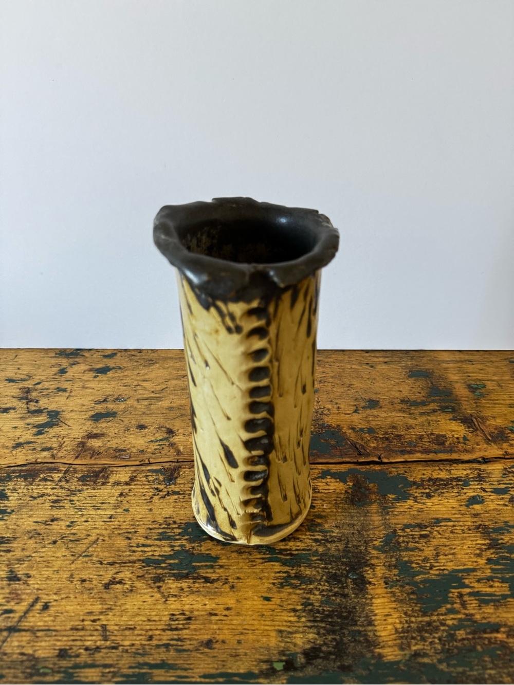 Handcrafted Beige and Brown Ceramic Vase